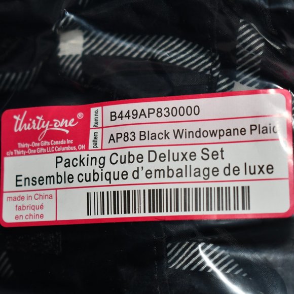 Thirty One  Packing Cube Deluxe Set  in  Black Windowpane Plaid  Set of 5 NWT - Picture 8 of 8
